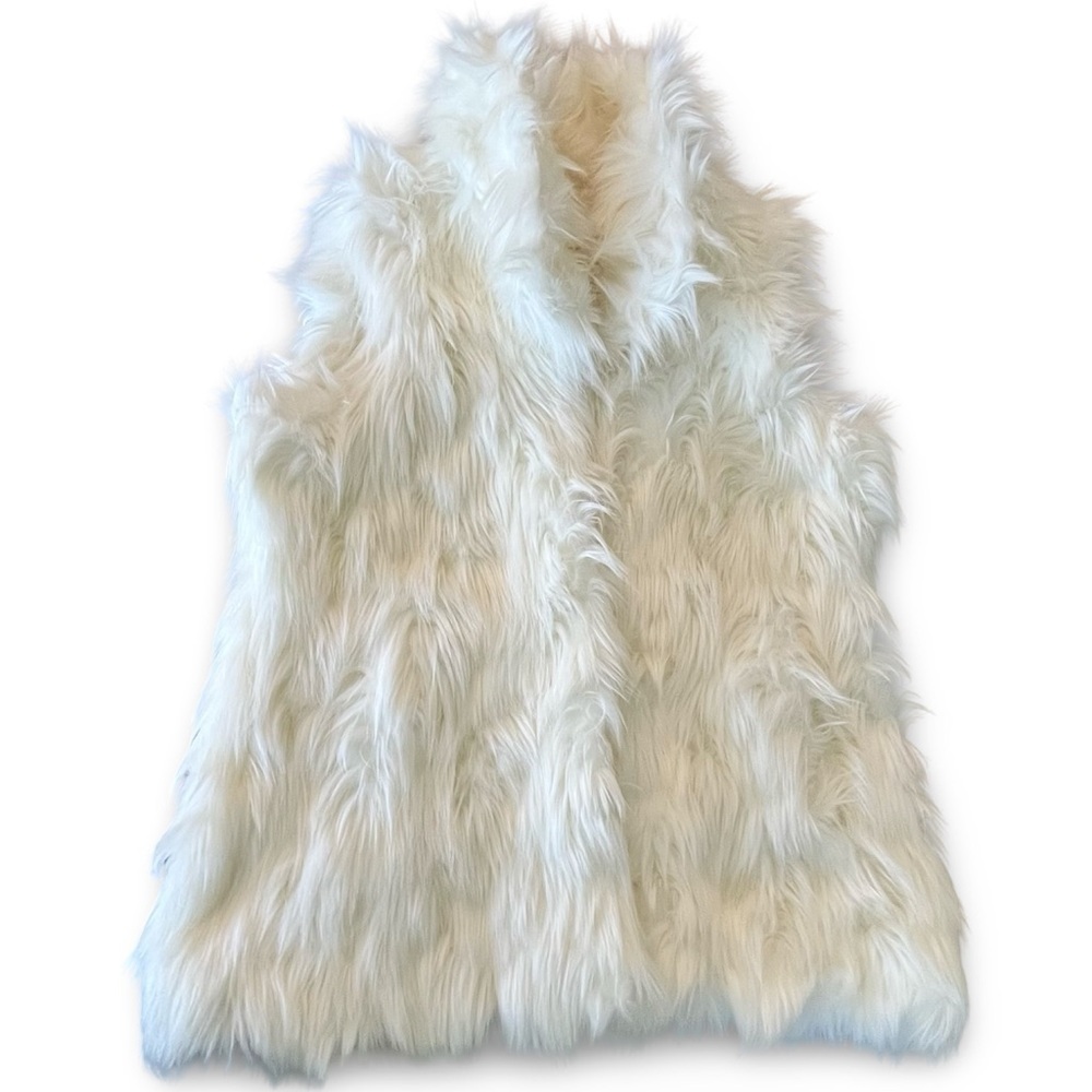 Adrienne Landau Shaggy White Faux Fur High Collar Vest - Picture 3 of 12